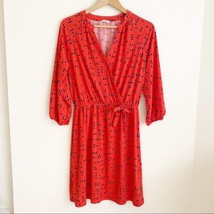 Maison Jules 3/4 Sleeve Dot Spandex Wrap Style Sun Dress Red L